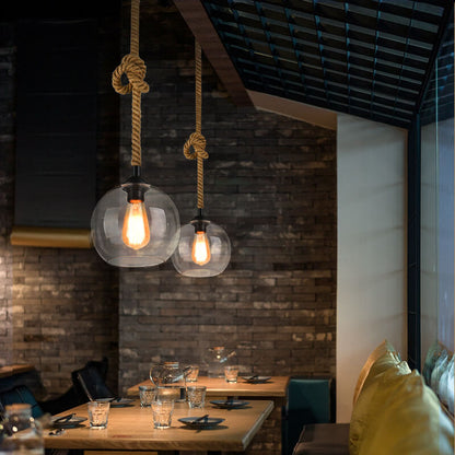 Vintage Rope Glass Globe Pendant Light