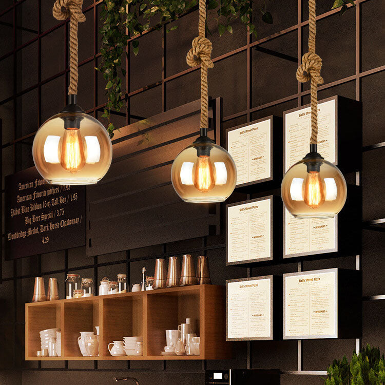Vintage Rope Glass Globe Pendant Light