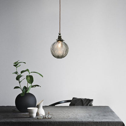 Vintage Leaf Textured Glass Globe Pendant Light