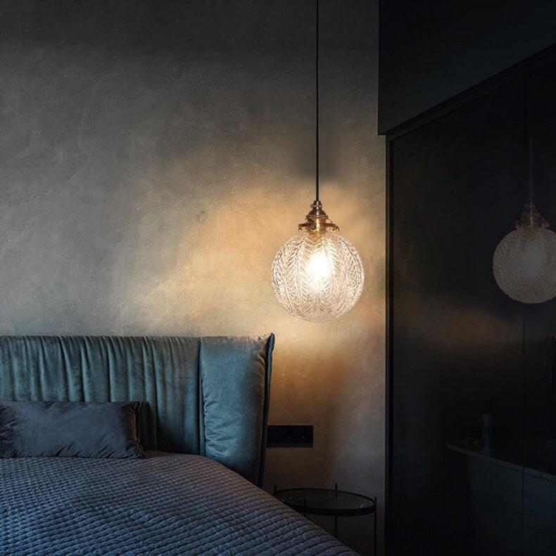 Vintage Leaf Textured Glass Globe Pendant Light