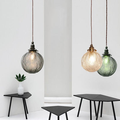 Vintage Leaf Textured Glass Globe Pendant Light