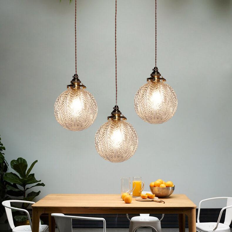 Vintage Leaf Textured Glass Globe Pendant Light