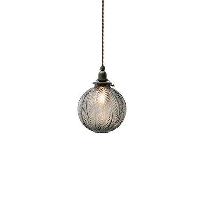 Vintage Leaf Textured Glass Globe Pendant Light