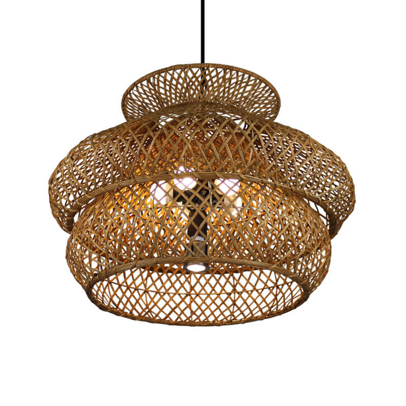 Handwoven Rattan Layered Pendant Chandelier
