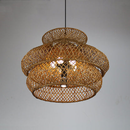 Handwoven Rattan Layered Pendant Chandelier