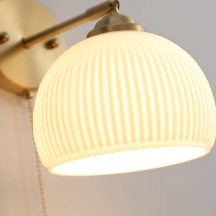 Ribbed Glass Pull Chain Wall Lamp
