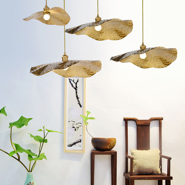 Modern Hammered Brass Leaf Pendant Light