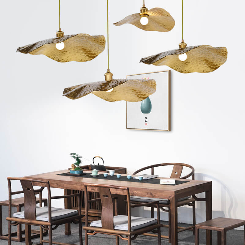 Modern Hammered Brass Leaf Pendant Light