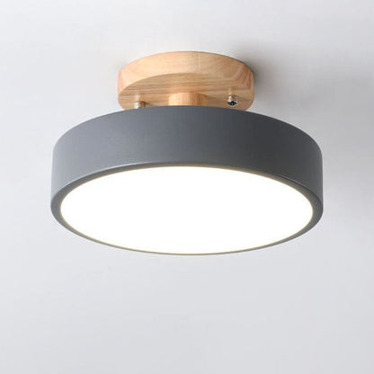 Nordic Wood Accent Round LED Semi-Flush Ceiling Light