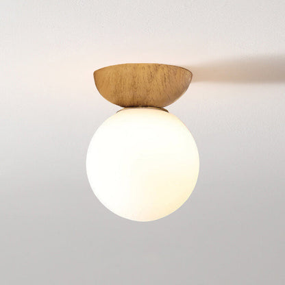 Modern Wood Glass Globe Ceiling Light