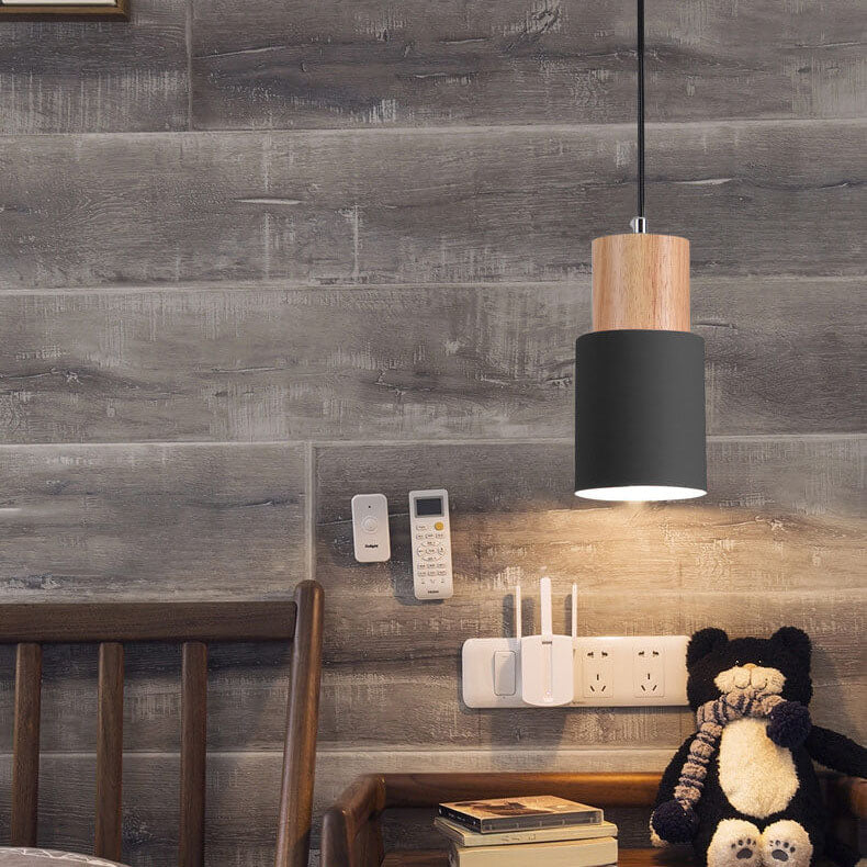 Minimalist Wood Cylinder LED Pendant Light