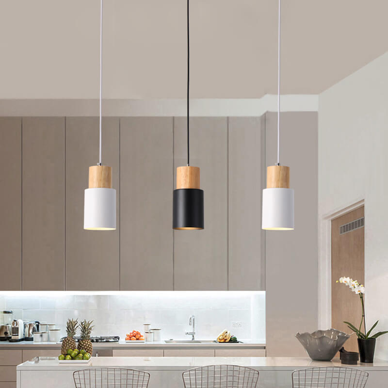 Minimalist Wood Cylinder LED Pendant Light
