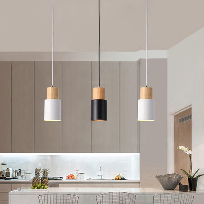 Minimalist Wood Cylinder LED Pendant Light