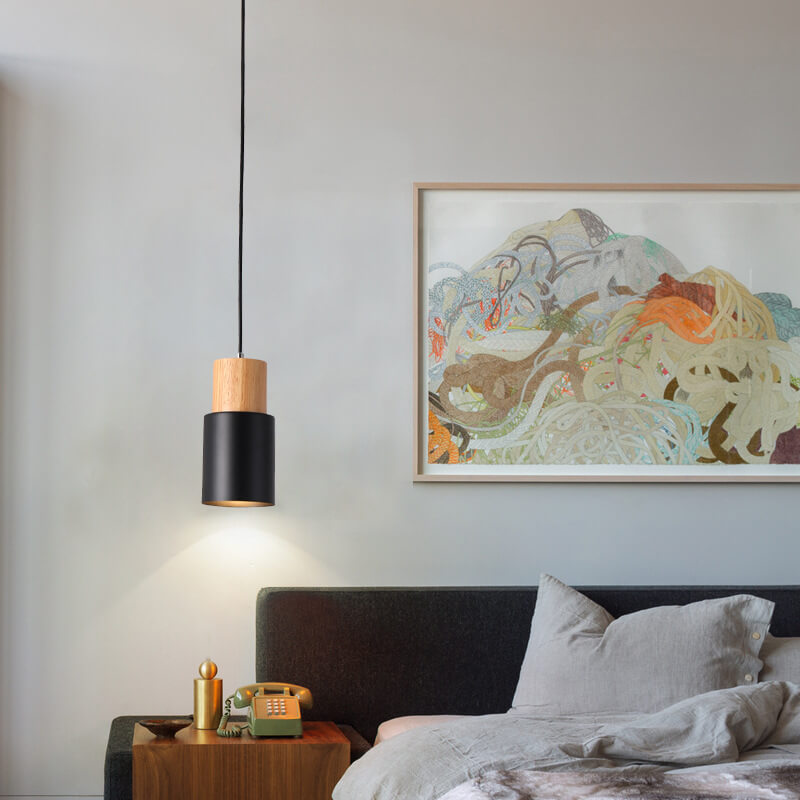 Minimalist Wood Cylinder LED Pendant Light