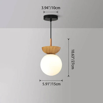 Scandinavian Wood Glass Globe Pendant Light
