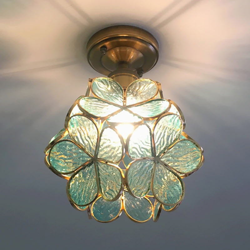Floral Glass Semi-Flush Ceiling Light
