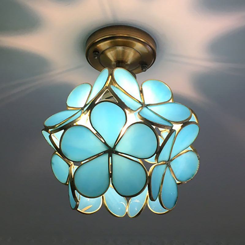Floral Glass Semi-Flush Ceiling Light