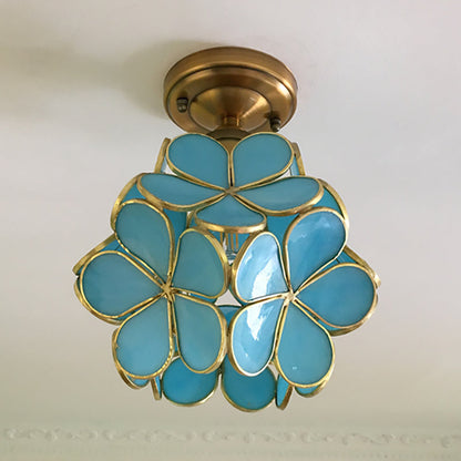 Floral Glass Semi-Flush Ceiling Light