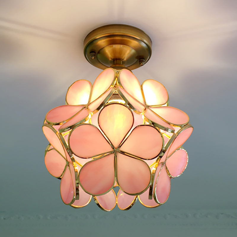Floral Glass Semi-Flush Ceiling Light