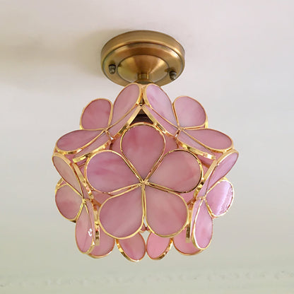 Floral Glass Semi-Flush Ceiling Light
