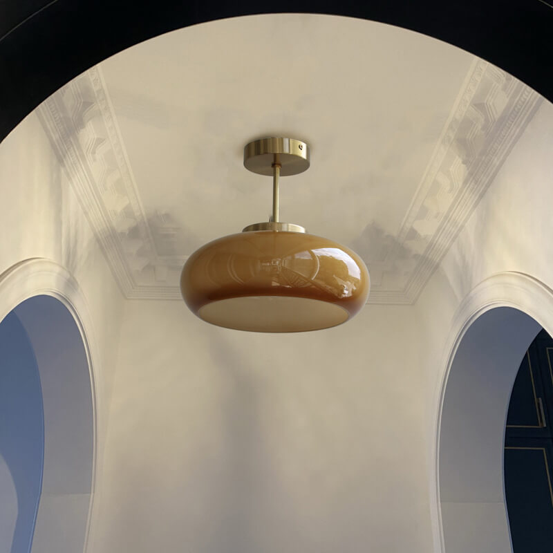 Vintage Amber Glass Dome Ceiling Light