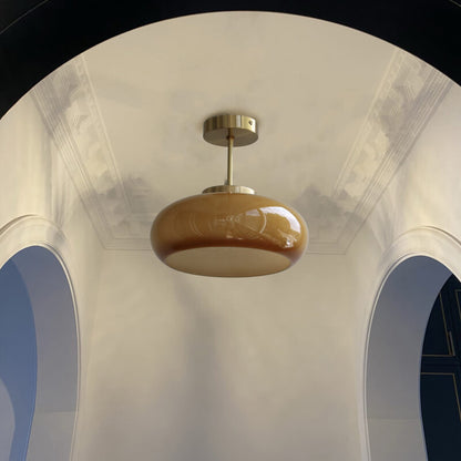 Vintage Amber Glass Dome Ceiling Light