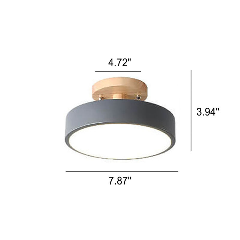 Nordic Wood Accent Round LED Semi-Flush Ceiling Light