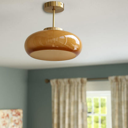 Vintage Amber Glass Dome Ceiling Light