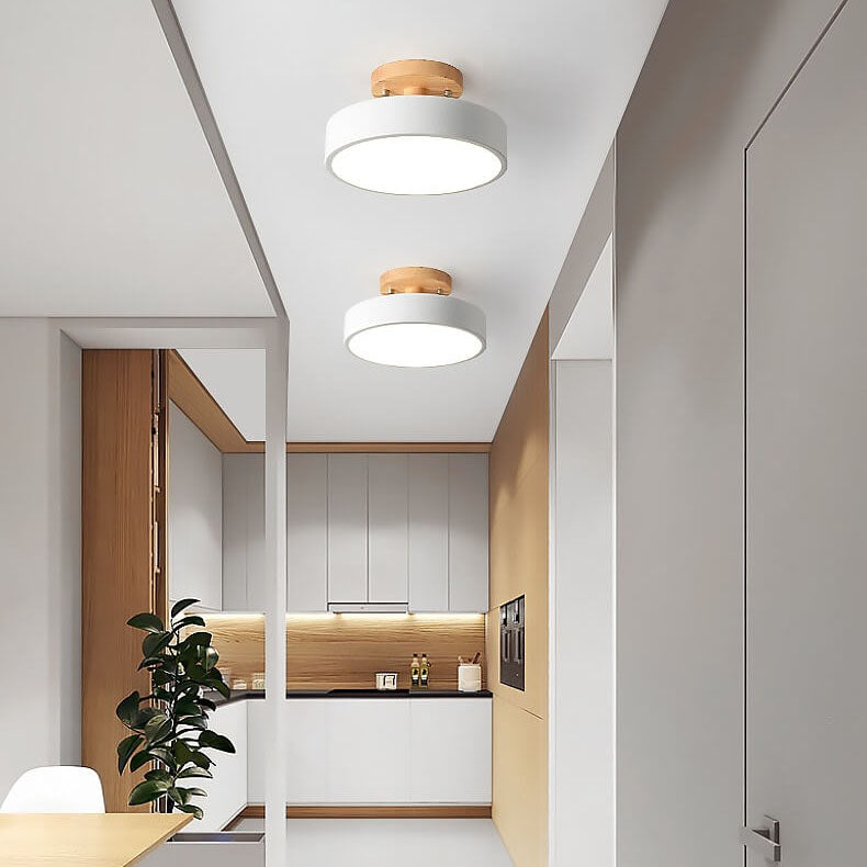 Nordic Wood Accent Round LED Semi-Flush Ceiling Light