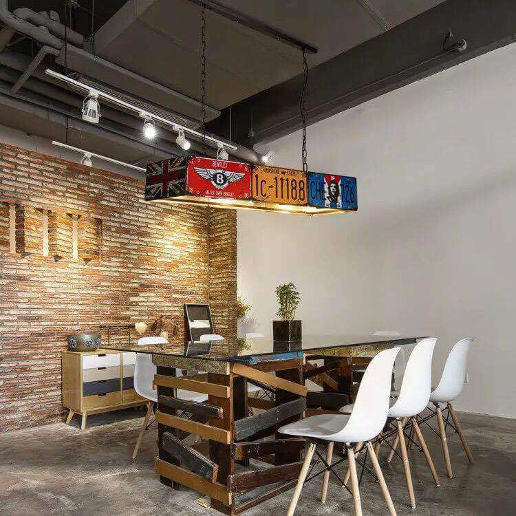 Vintage Industrial License Plate Ceiling Pendant Light