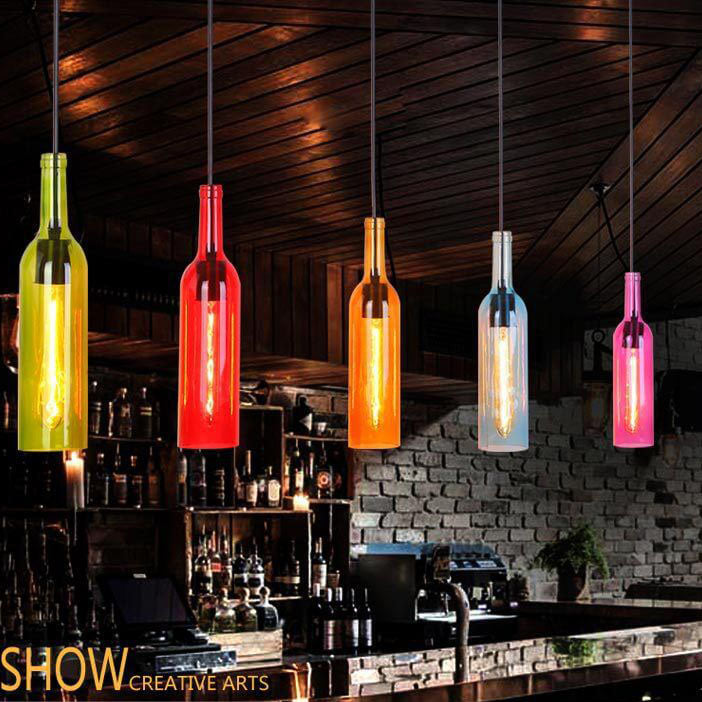 Colorful Glass Bottle Pendant Light