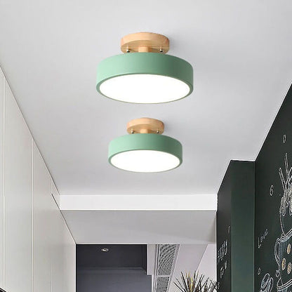 Nordic Wood Accent Round LED Semi-Flush Ceiling Light