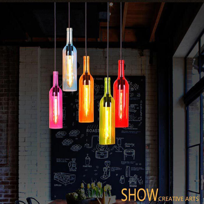 Colorful Glass Bottle Pendant Light