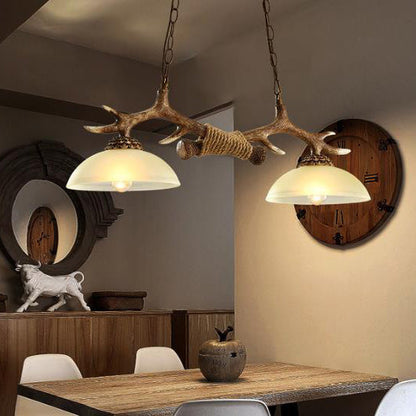 Rustic Antler Double Pendant Ceiling Light