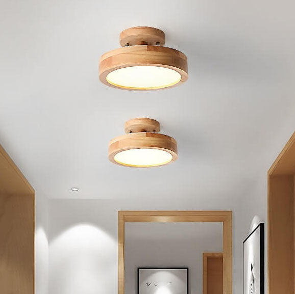 Nordic Wood Accent Round LED Semi-Flush Ceiling Light