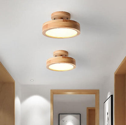 Nordic Wood Accent Round LED Semi-Flush Ceiling Light