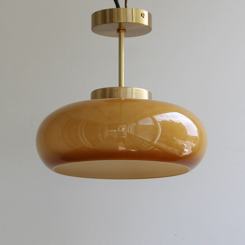 Vintage Amber Glass Dome Ceiling Light