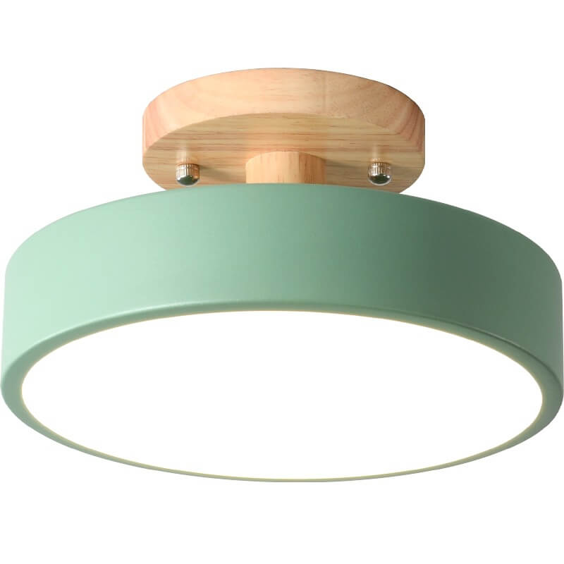 Nordic Wood Accent Round LED Semi-Flush Ceiling Light