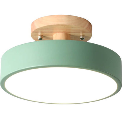 Nordic Wood Accent Round LED Semi-Flush Ceiling Light