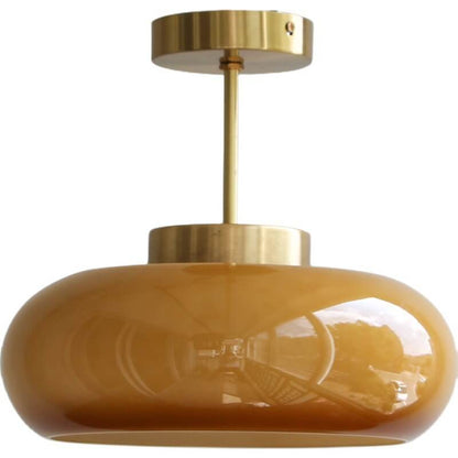 Vintage Amber Glass Dome Ceiling Light