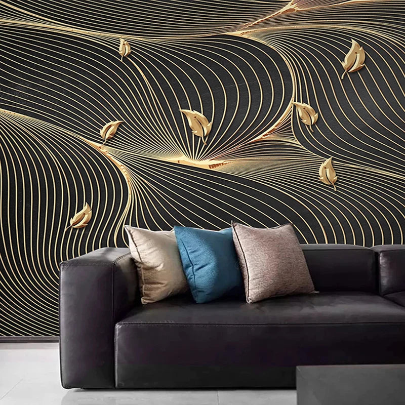 Flow Line Leaf Wallpaper