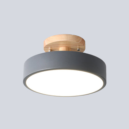 Wood Canopy Drum Flush Ceiling Light