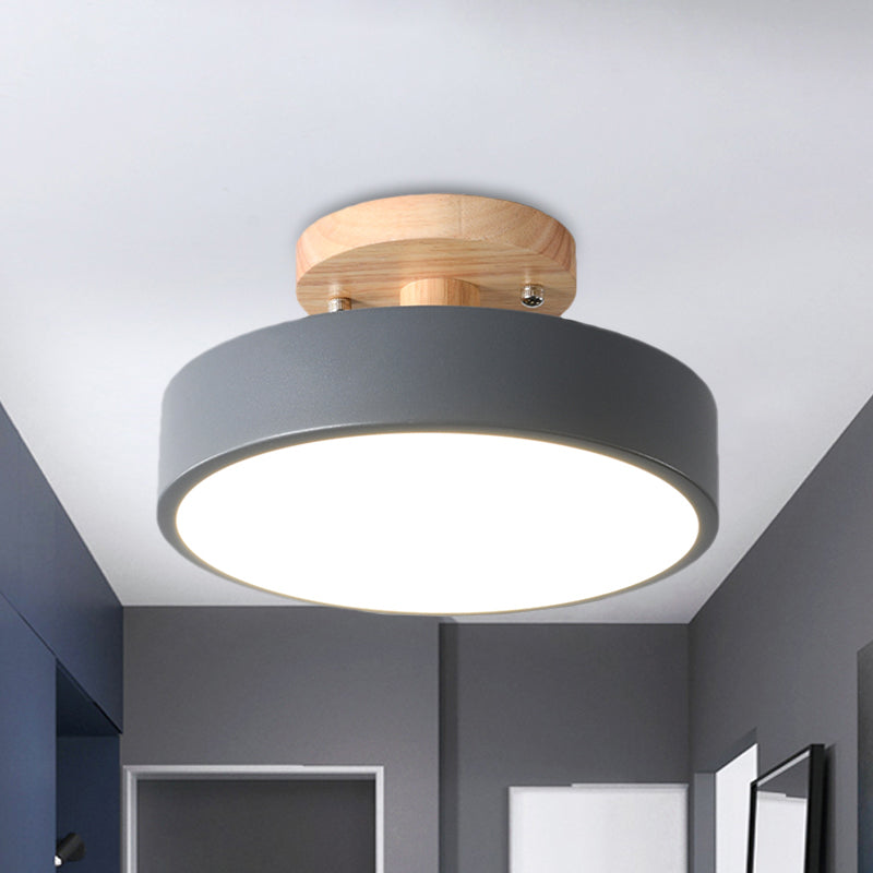 Wood Canopy Drum Flush Ceiling Light