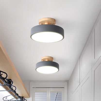 Wood Canopy Drum Flush Ceiling Light