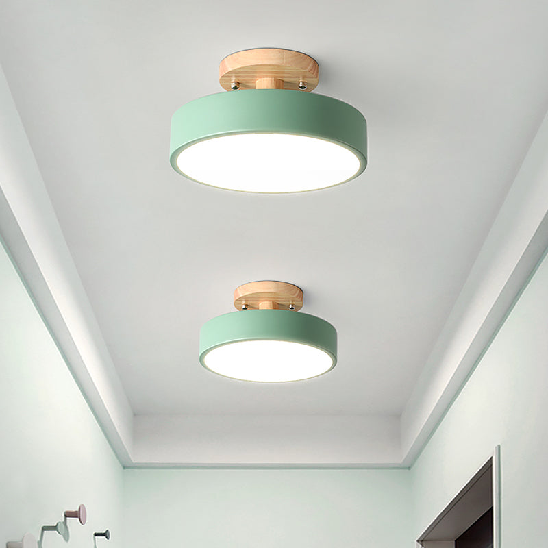 Wood Canopy Drum Flush Ceiling Light