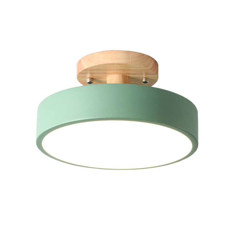 Wood Canopy Drum Flush Ceiling Light