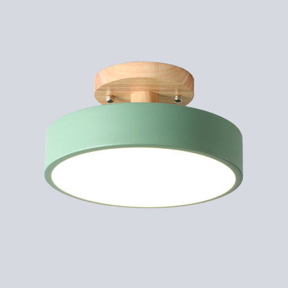 Wood Canopy Drum Flush Ceiling Light