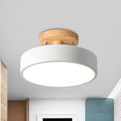 Wood Canopy Drum Flush Ceiling Light