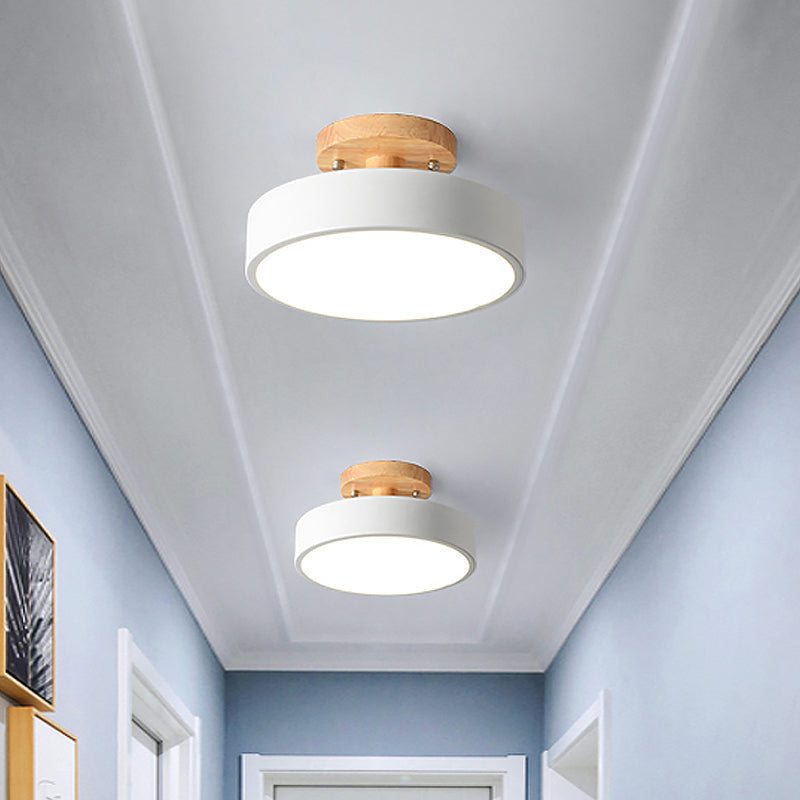 Wood Canopy Drum Flush Ceiling Light