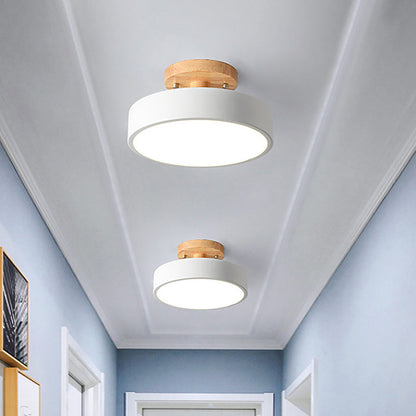 Wood Canopy Drum Flush Ceiling Light